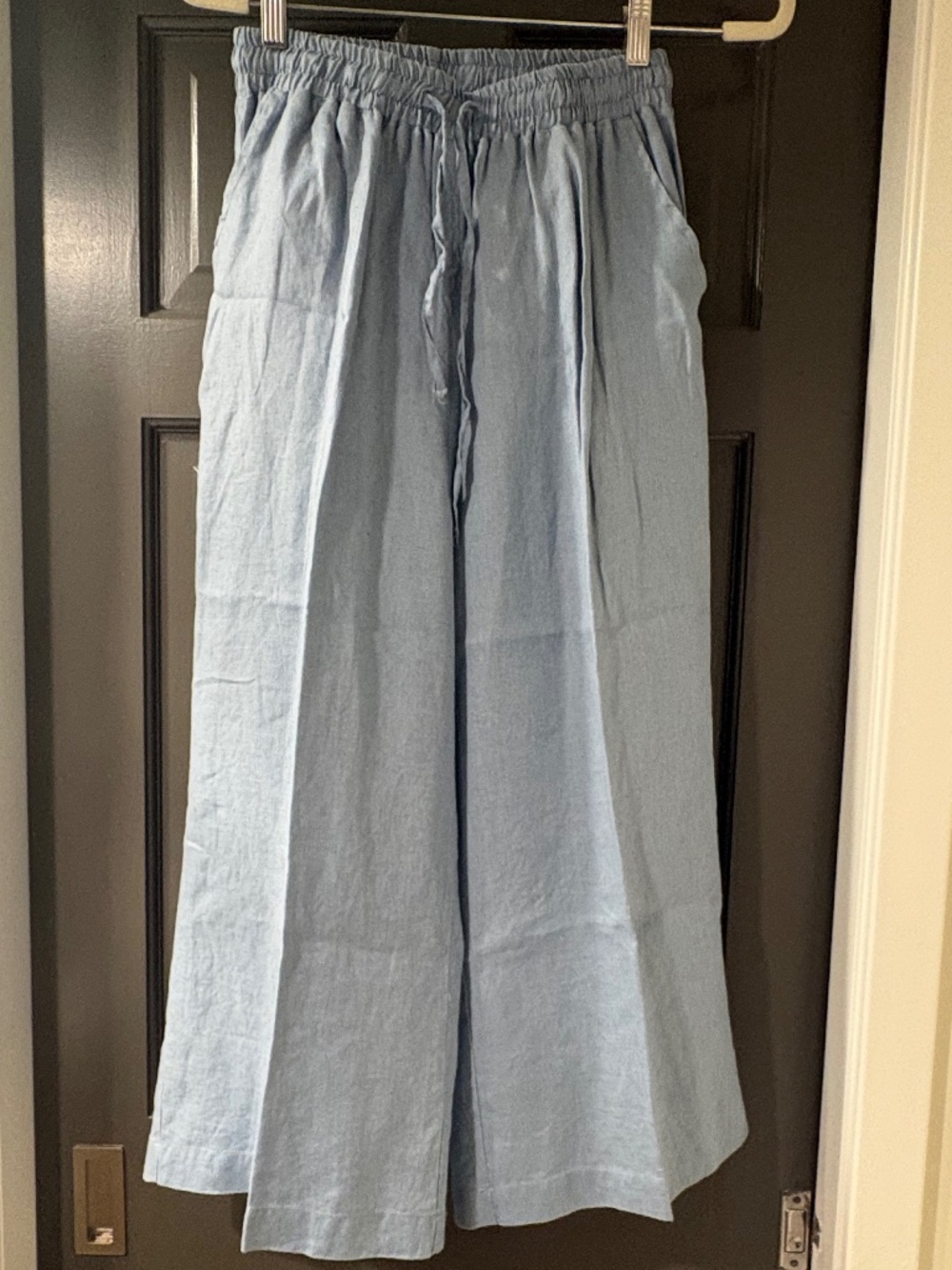 ECUPPER 100% Linen Wide-Leg Pants – Small – Light Blue